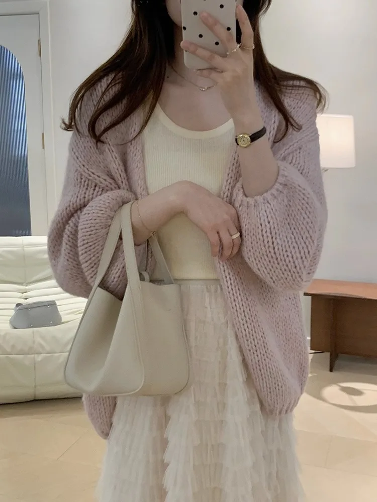 Korean Knitted Cardigan Women Sunscreen Shirt Long Sleeved Solid Color Loose Top