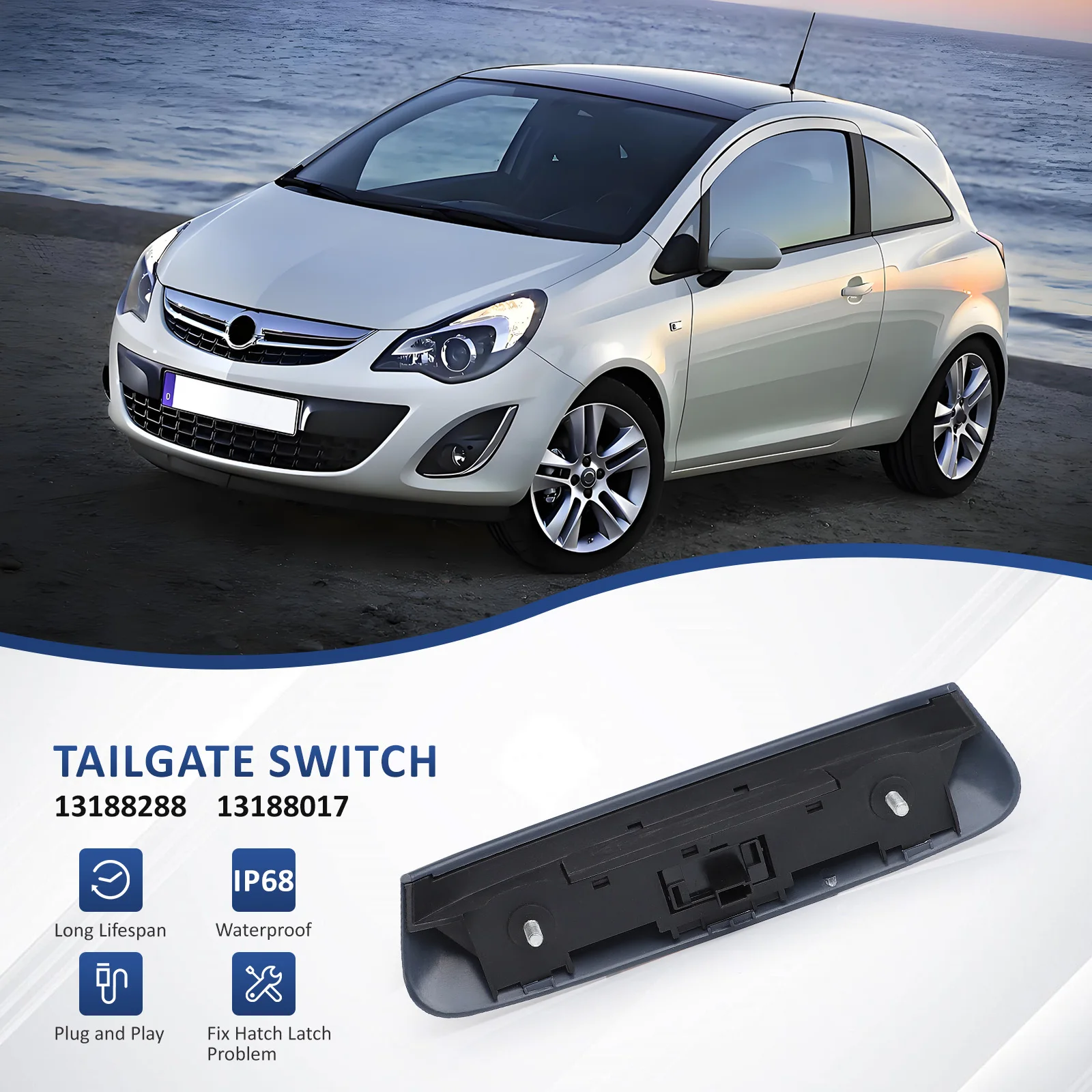 

Tailgate Boot Handle With Opening Micro-Switch For Opel Vauxhall Corsa D MK III 2007-2015 176729 13188288 13188017