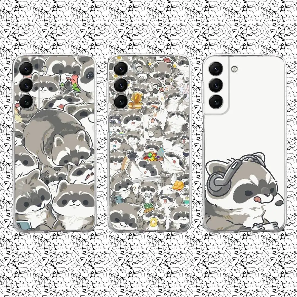

Raccoon Cute Animal Phone Case For Samsung S24,30,21,22,23,20 FE,lite,PIus,Ultra,5G,Note,9,10 Transparent Cover