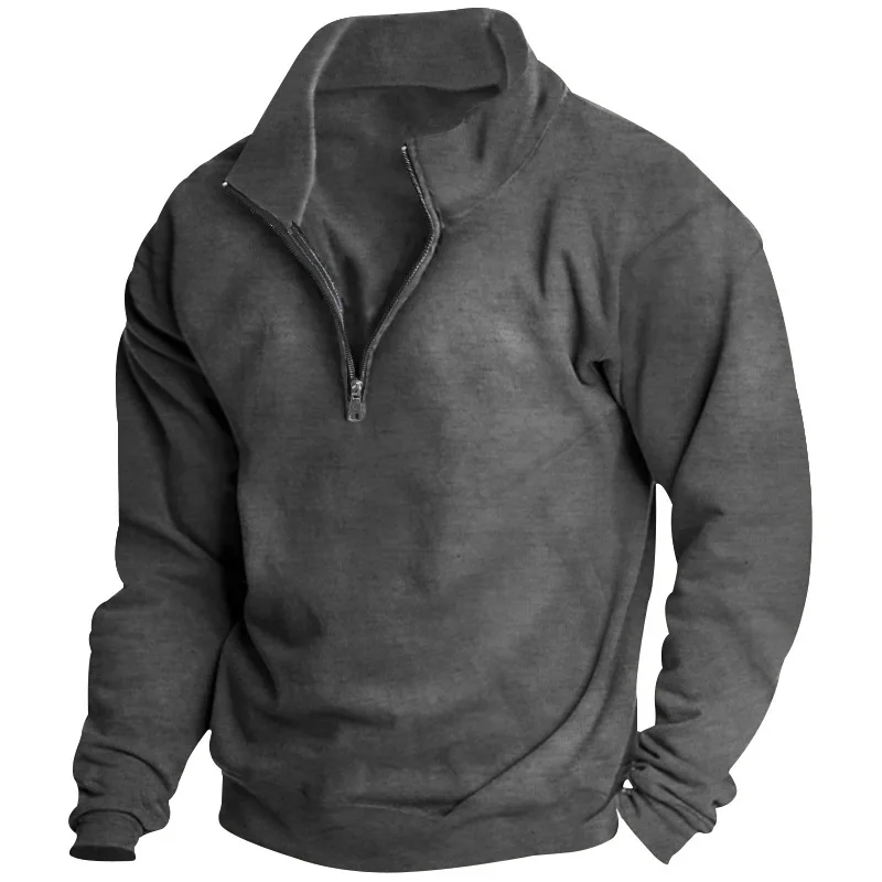 Autumn and winter new men's fleece sweatshirt stand-up collar half zipper long sleeve cross-border European trend men's top