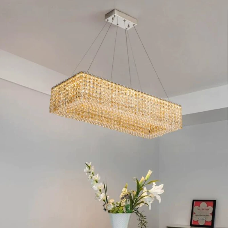 

New rectangular crystal chandelier luxury Villa l decorative light designer modern simple creative island lighting