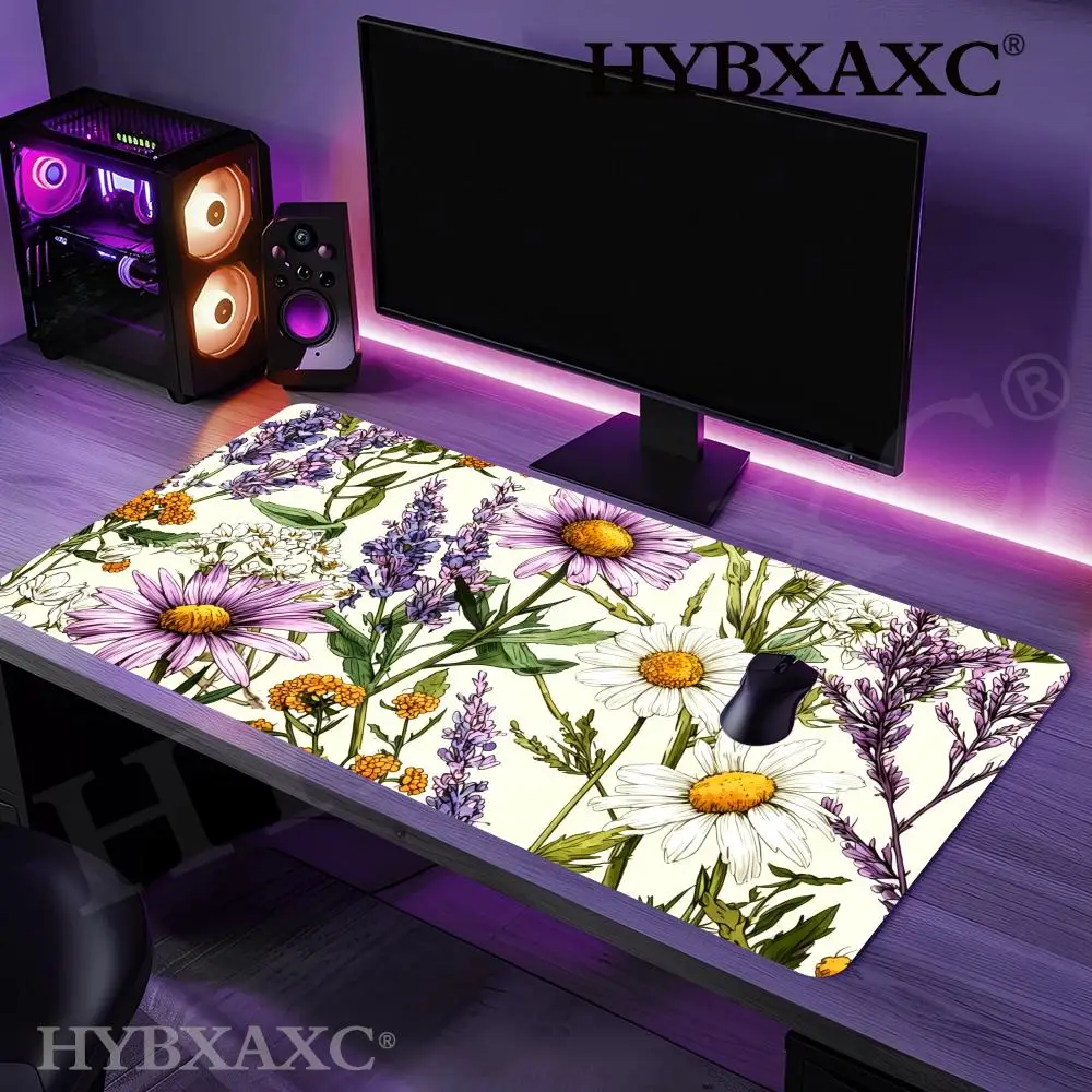 

HYBXAXC Wildflower Desk Mat Blue Floral Mouse Pad, Cottagecore Decor, Daisy Keyboard Mat, Lavender Gaming Pad
