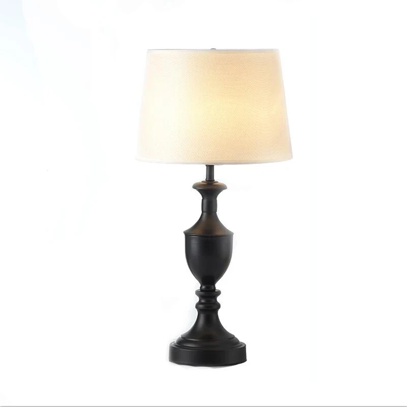 

American Table Lamp Black Bedroom Bedside Iron Fabric Lamp Simple Living Room Home Design Sample Room Study Desk Lighting