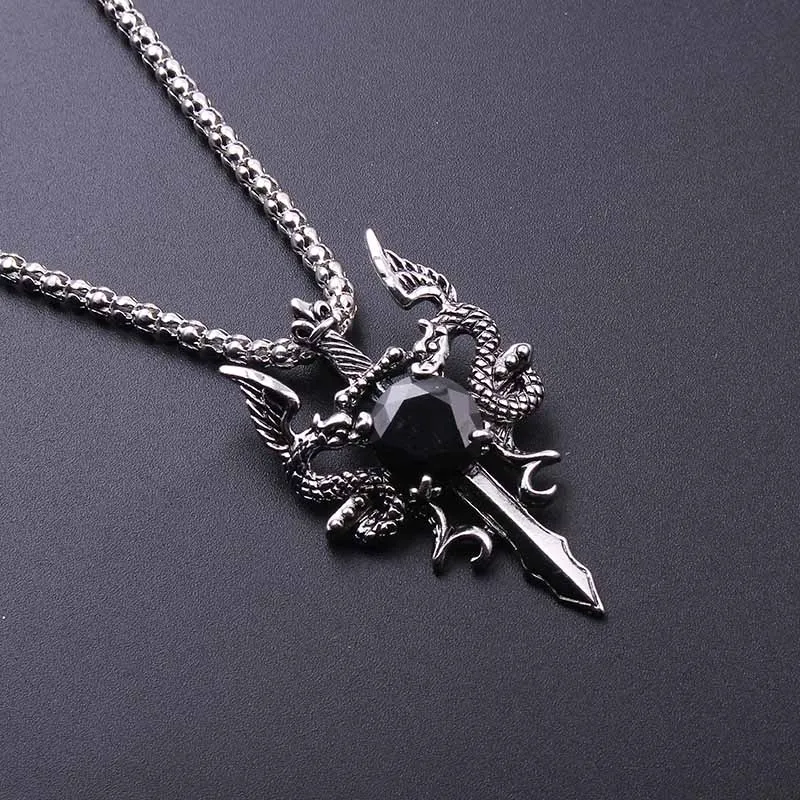 Double Dragon Black Gem Cross Necklace Punk Personalized Pendant Jewelry Accessory for Women Men Trendy Gifts view 4