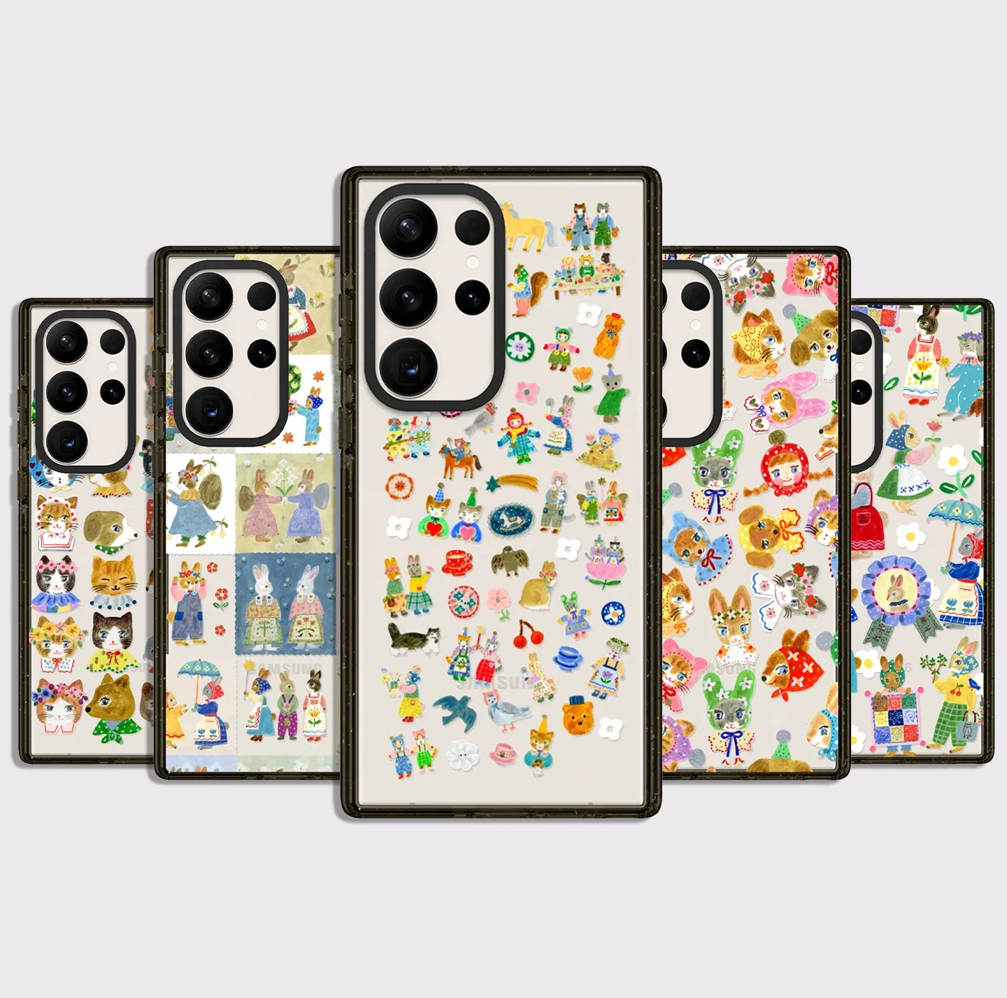 Flowers Cats Rabbits Acrylic Black Border Case for Samsung Galaxy S26 S25 S24 S23 Ultra S26U S24+ S25+ S26 Plus Protective Case
