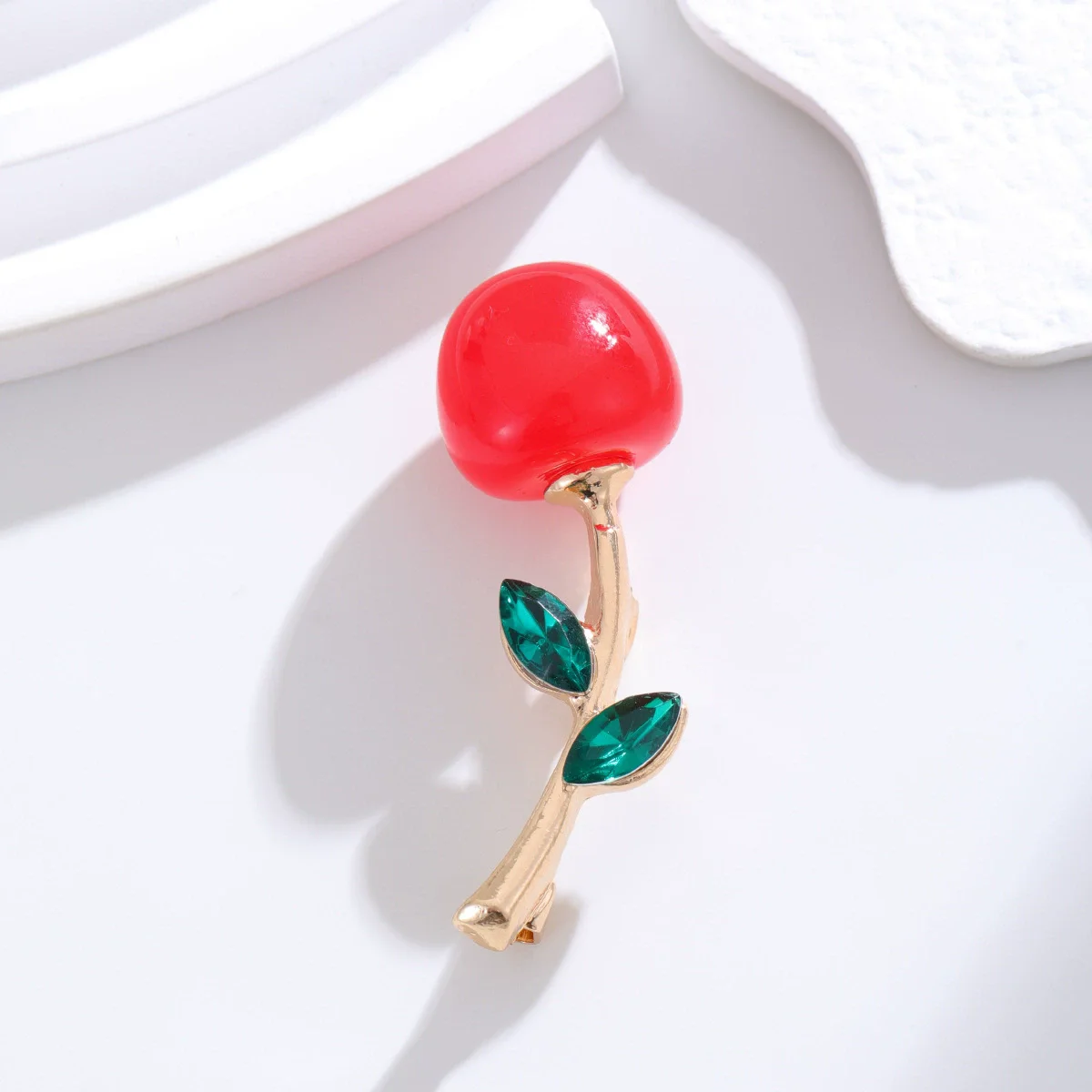 Cute Enamel Crystal Cherry Brooches for Women Red Fruit Lapel Pins Office Party Casual Accessories Gifts