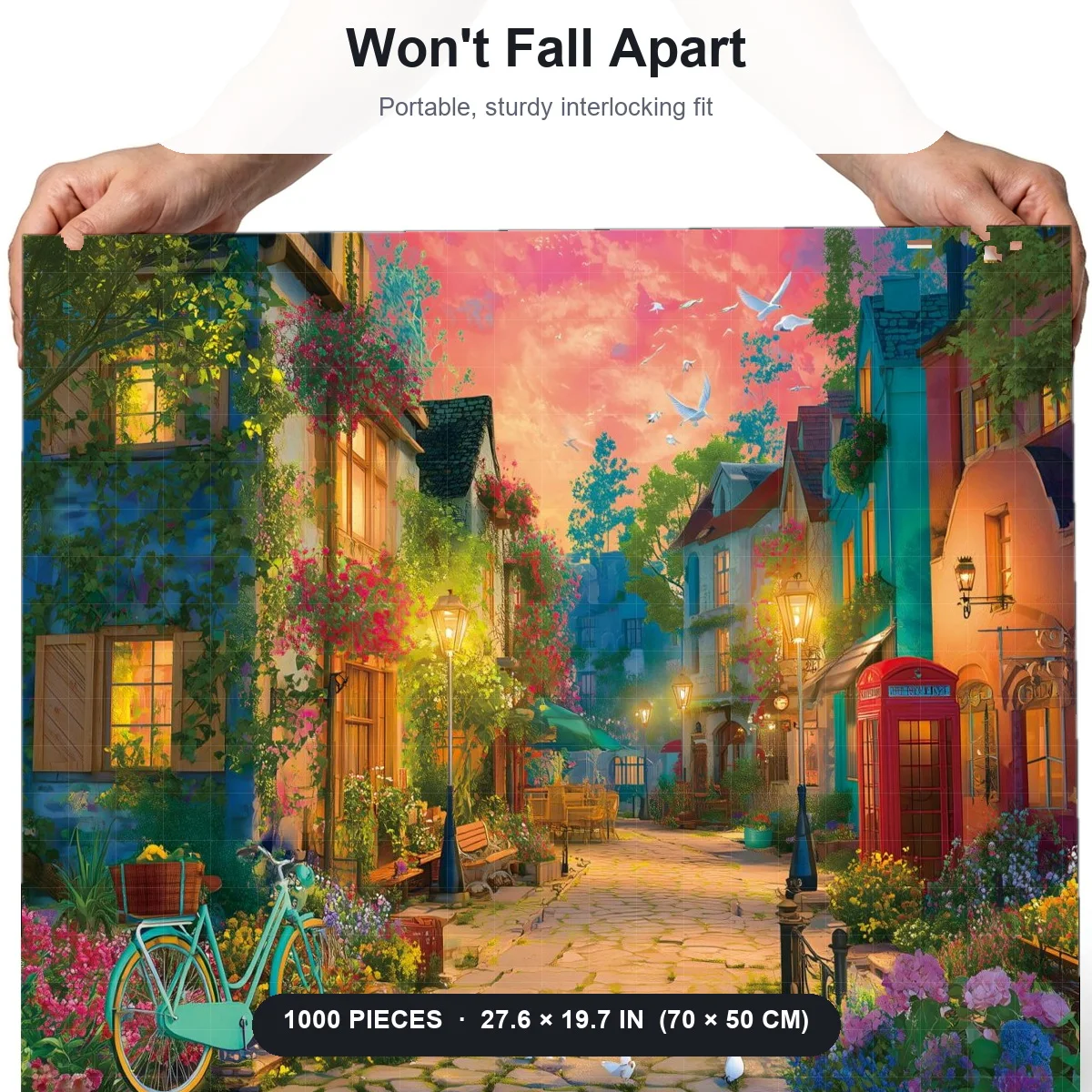1 Box 1000 Piece Jigsaw Puzzle, Fairy Tale Street At Dawn, Charming Old Town Landscape Puzzle, Romantic Wall Art Decor
