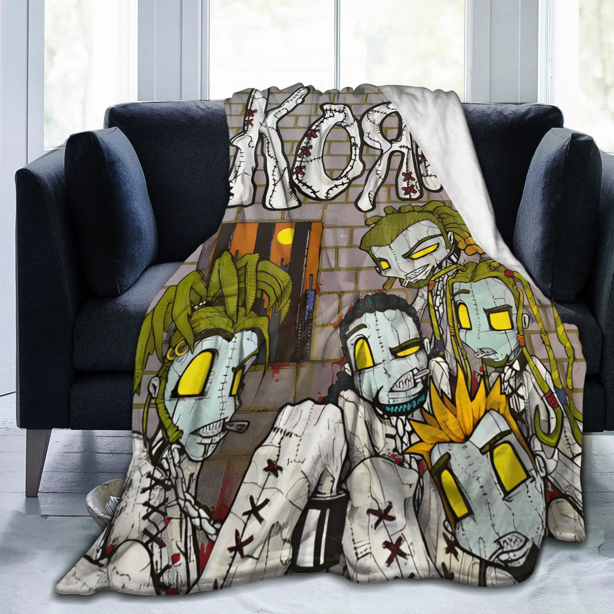 Korns Music Tour Flannel Blankets Rock Metal Band Customized Throw Blankets for  Sofa Bedding Lounge 125*100cm Bedspread