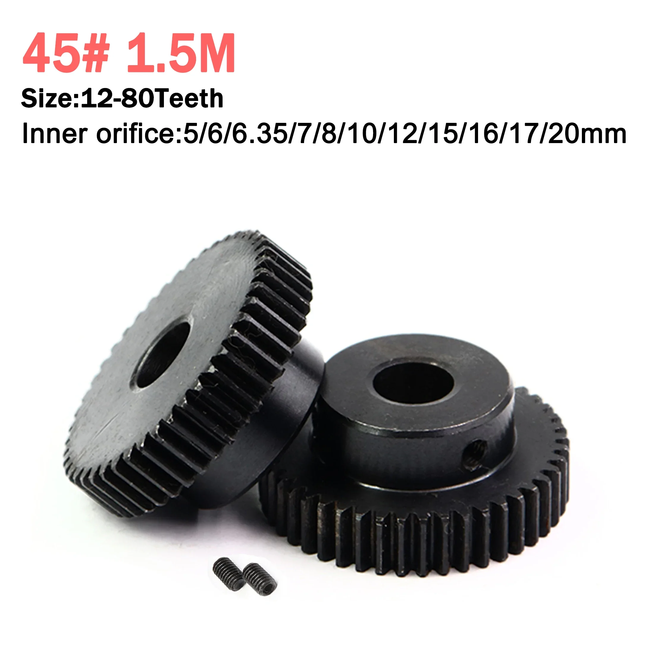 1pcs 1.5M 12-80 Teeth Bore 5/6/6.35/7/8/10/12/14/15/17/20/25mm 45# Steel Metal Motor Cam Gear Spur Gear