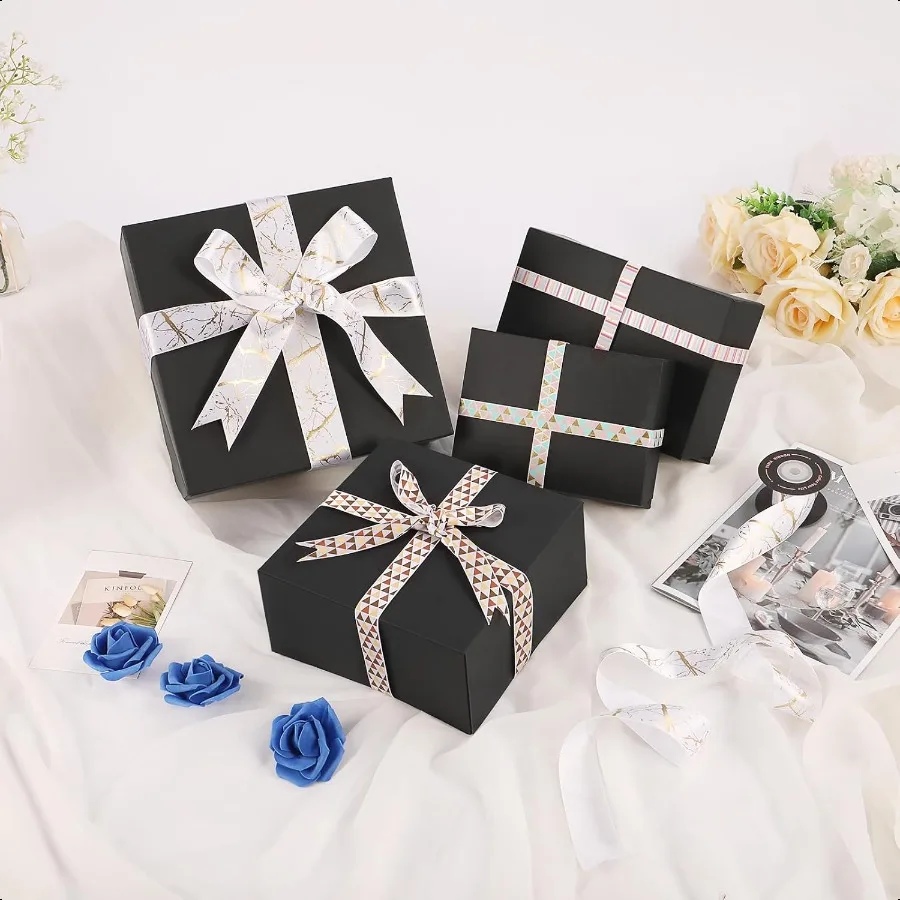 10 Gift Boxes 8x8x4 Inches Matte Black Gift Boxes Bulks for Mother's Day Father's Day Party Birthday Groomsmen Proposal Boxes f