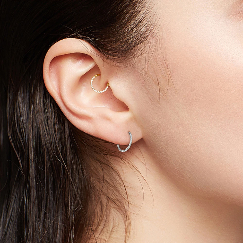 1/10PCS G23 Titanium Nose Rings Septum Clicker Ear Cartilage Tragus Helix Daith Earrings Hoops 16G 18G CZ Body Piercing Jewelry
