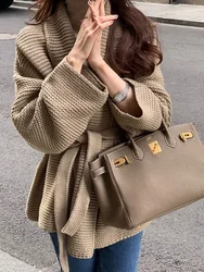 Autumn New Lazy Knitted Jacket High-end Sense of Niche Temperament Was Thin Soft Waxy Lace-up Sweater Cardigan Top Women D1438