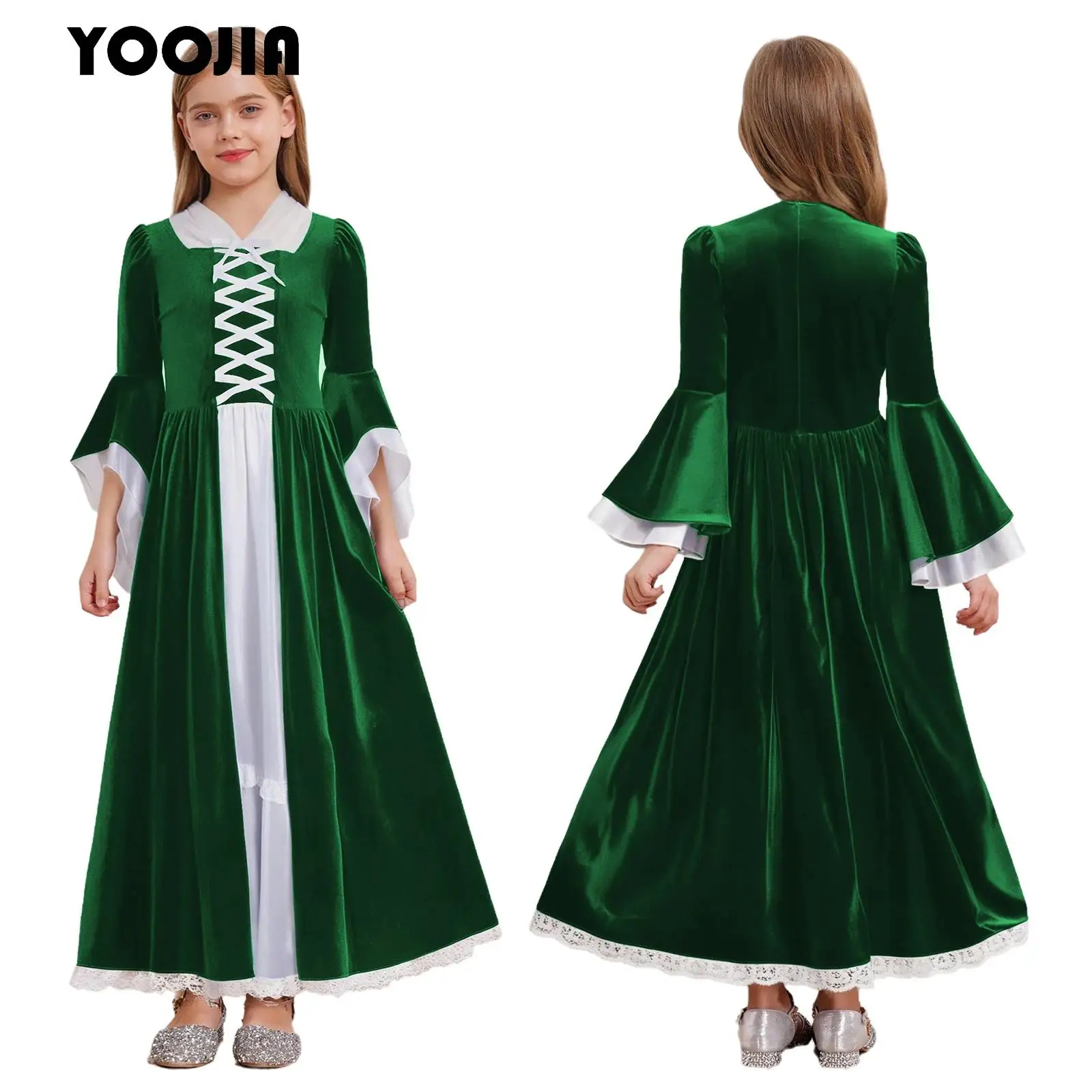 

Girls Halloween Medieval Renaissance Velvet Dress Carnival Party Royalty Vintage Victorian Princess Cosplay Costume Gown Dress