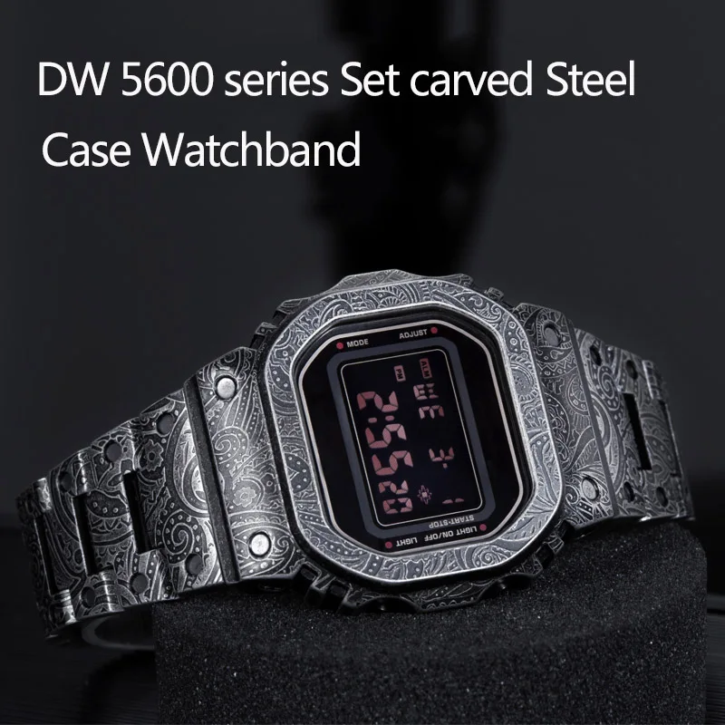 

DW5600 Set Metal Watch Strap 316L Stainless Steel Carved Watchband Case for DW5000 DW-5600 GW-B5600 GW-5000 Belt Bezel Tools