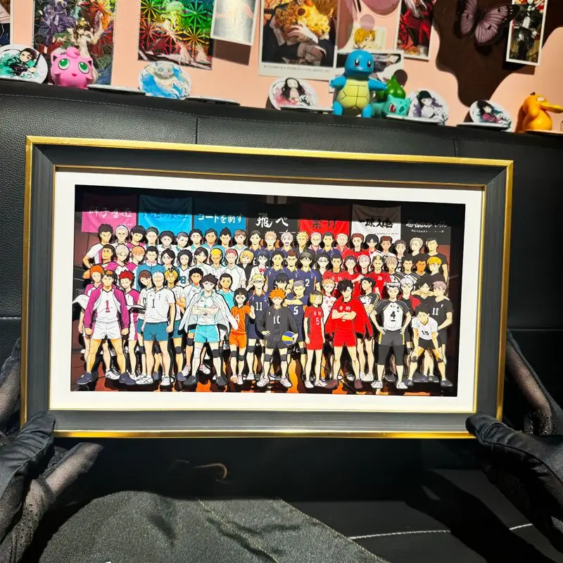

Haikyu!! 3D Layered Paper Art Shadow Box with Frame, Hinata Kageyama Cast Anime Bedroom Decor - Collector's Gift for Fans