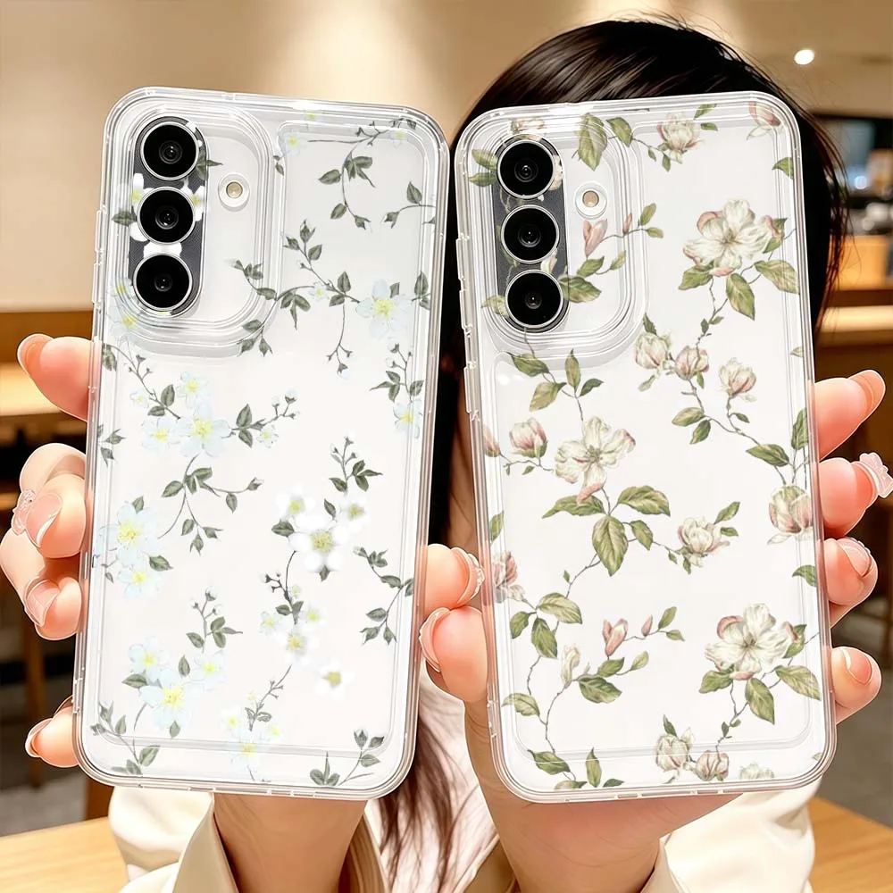 Watercolor Magnolia Pattern Phone Case For Samsung Galaxy A71 A57 A56 A55 A54 A53 A51 A17 A16 A07 A06 A05 Transparent Cover