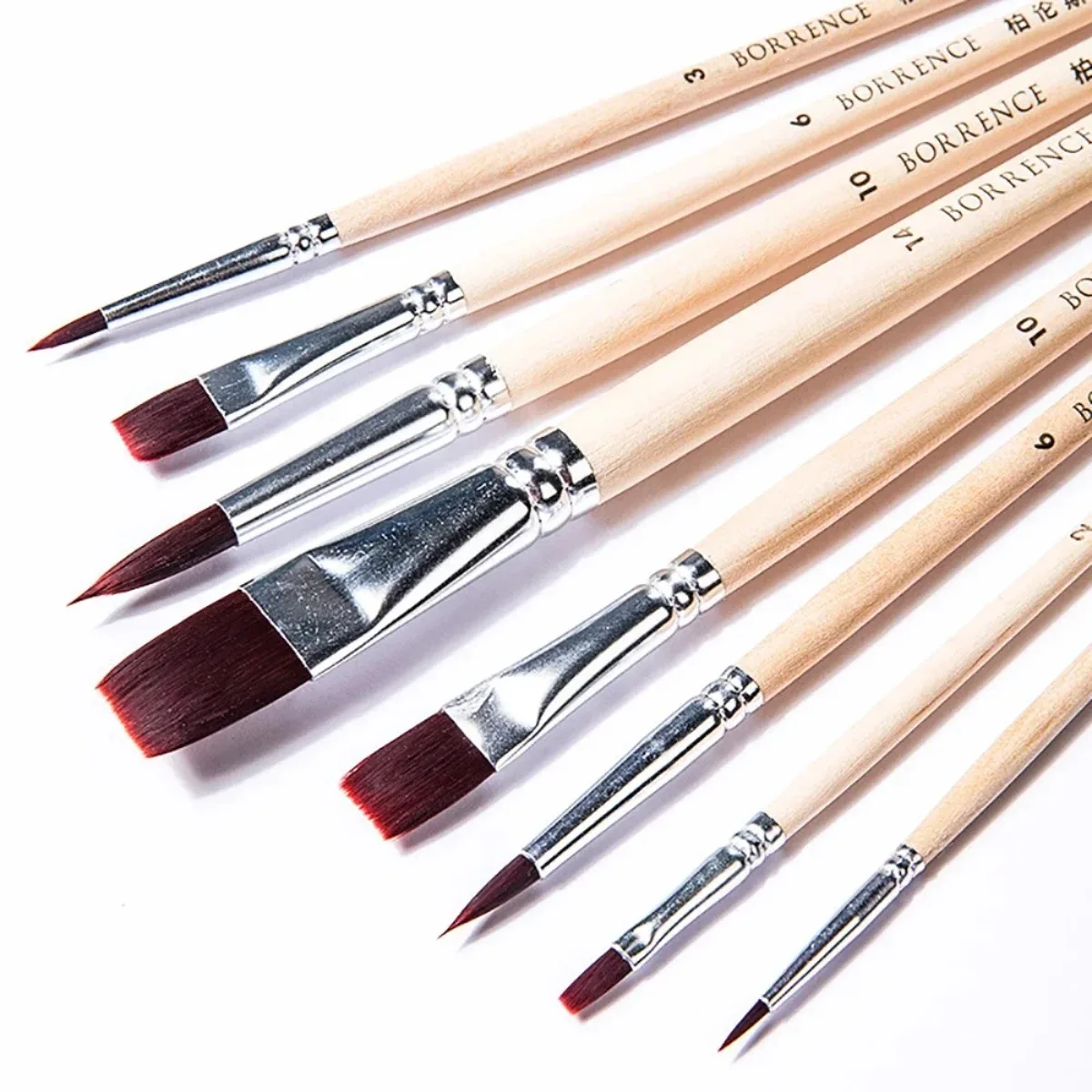 

8Pcs Nylon Watercolor Paint Painting Set,Artist Gouache Tools,Pointed Flat Head Wooden Handle Brushes Graffiti Art Supplies