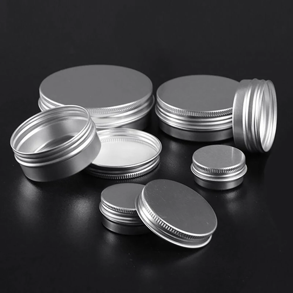1/2/5/10pcs 10/15/30/50/60/100g Empty Silver Aluminum Tins Cans Screw Top Round Candle Spice Tins Cans with Screw Lid Containers