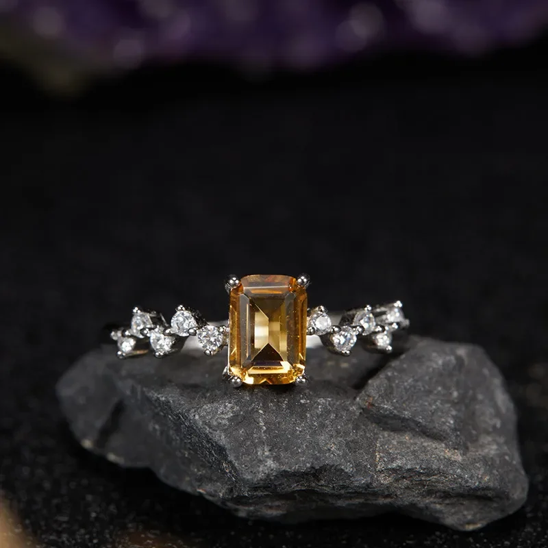 Natural Treasure Ring Women's S925 Silver Powdered Topaz Amethyst Citrine Peridot Garnet Index Finger Ring