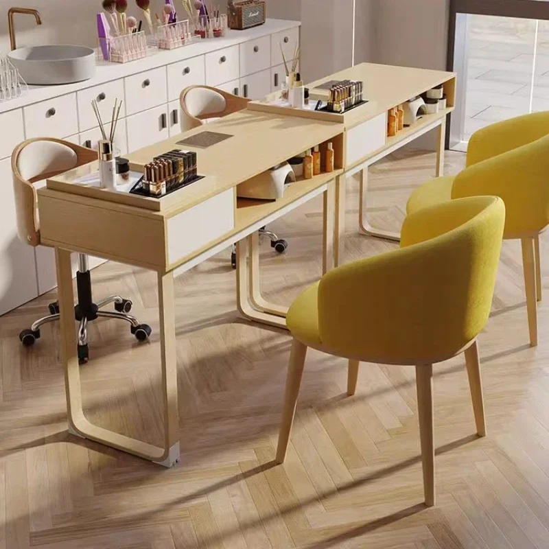

High Quality Nordic Manicure Table Minimalist Designer Wooden Salon Nail Desk Waterproof Cleaning Nageltisch Salon Furniture