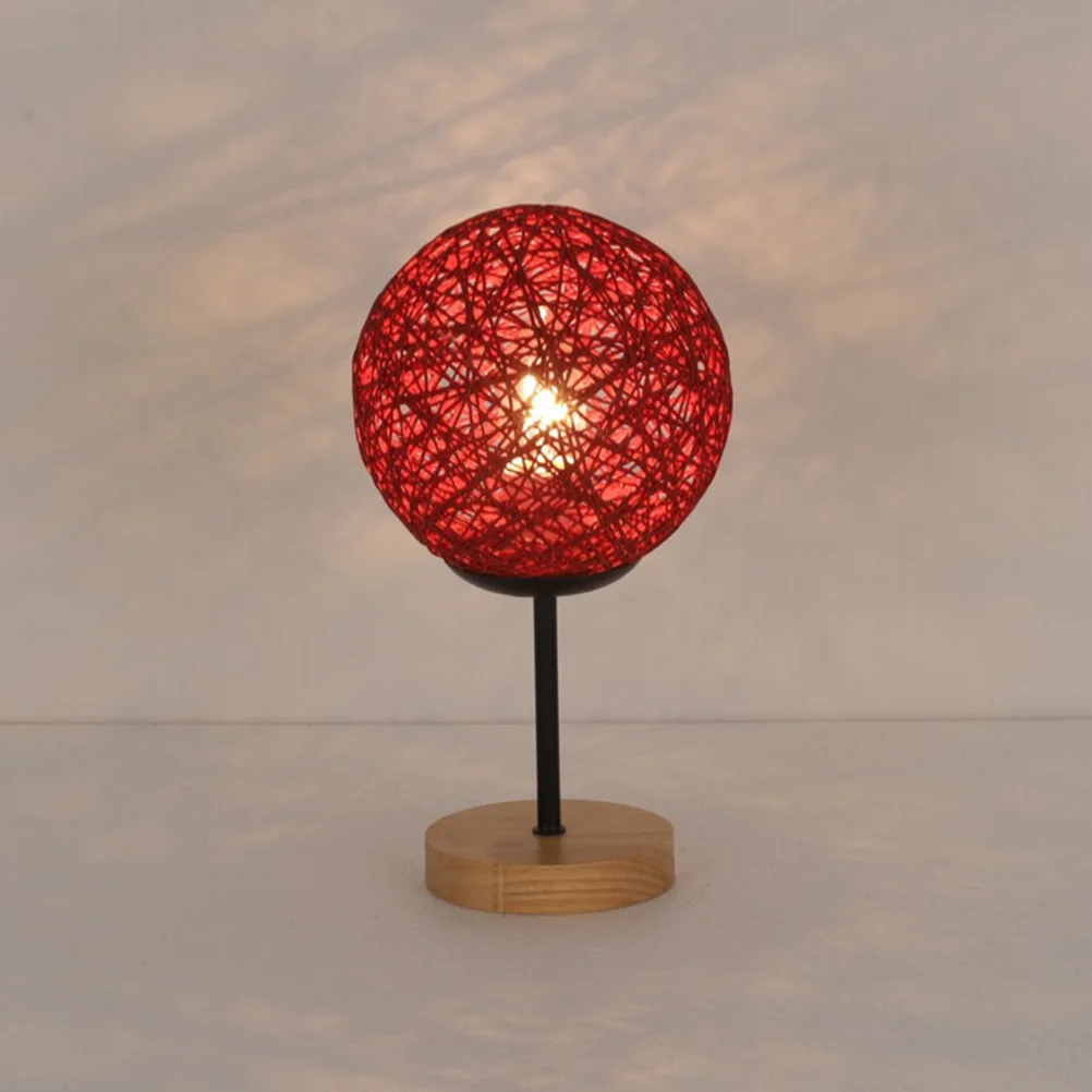 

1pc Bedroom Bedside Light Simple Rattan Woven Table Lamp Wooden Base Night Light For Home Romantic Atmosphere Red