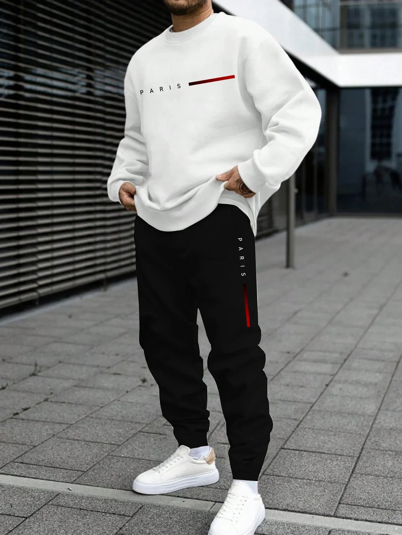 

Mens Tracksuit Paris Printing Single Piece Sweatshirt Sweatpants Office Casual Sports Hoodie Pants Man Clothing Daily Streetwear