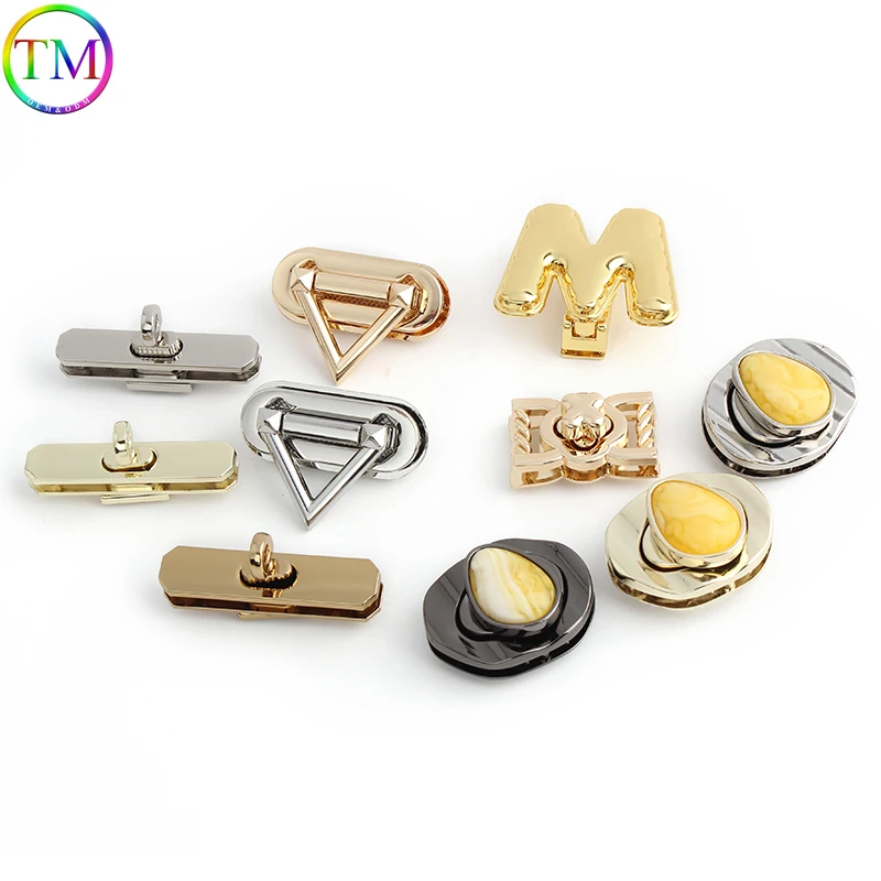 Triangle/Egg Shape 5-10Sets Metal Turn Buttons Lock Twist Lock For Bags Purse Shoulder Handbag Purse DIY Hardware Accessories