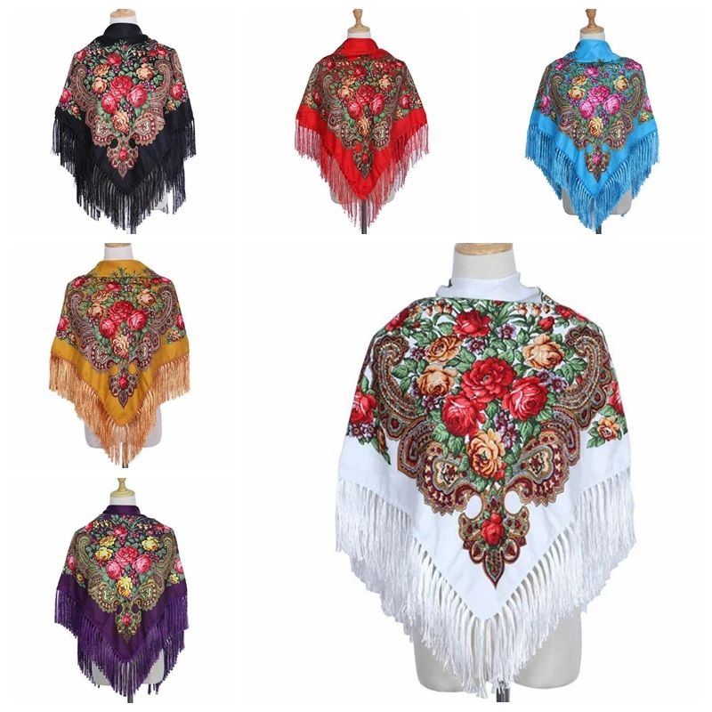 Printing Shawl Oversize Square Blankets Russian Women Wedding Tassel Scarf Cotton Handkerchief Autumn Shawls Retro Fashion