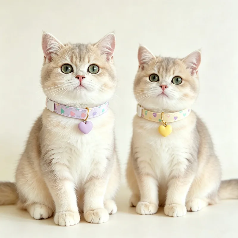 Colorful Heart Print Cat Collar with Matte Heart Pendant Breakaway Buckle Adjustable Pet Collar for Kitten Small Cat Daily Wear