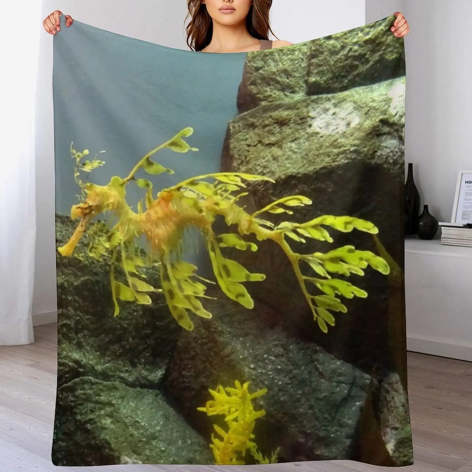 

Leafy Sea Dragon with Rocks Throw Blanket Durable Warm Blanket for Daily Home Use