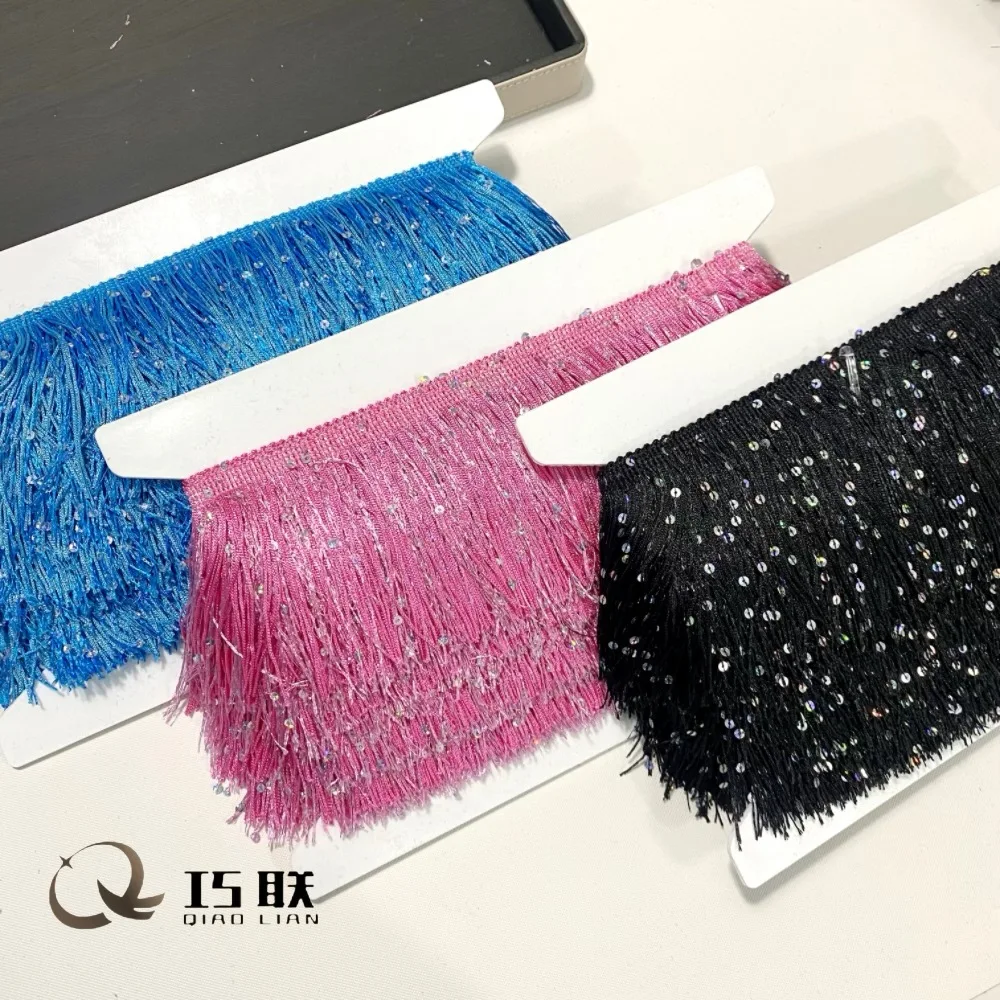 10yard 10cm sparkly sequin fringe tassel trim Latin dance costume ribbonDIY sew-on lace accessories for dress clothing decoratin