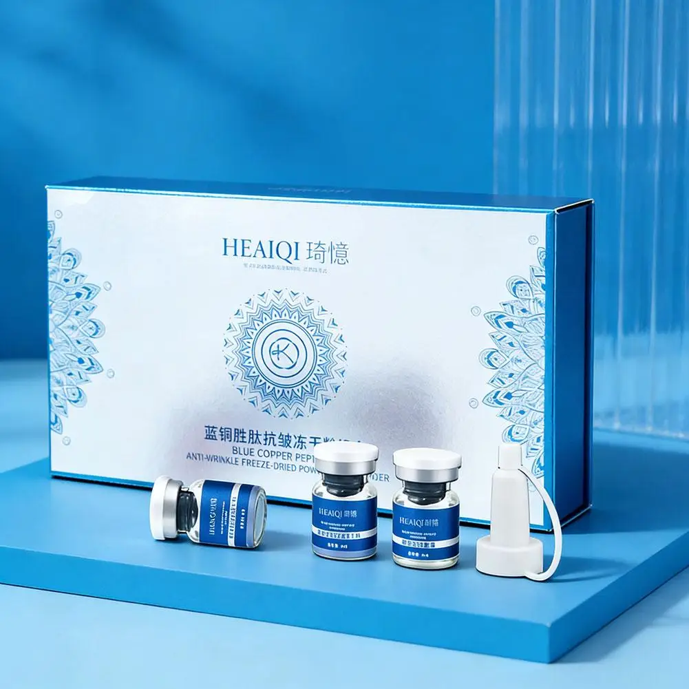 12 Pairs Blue Copper Peptide Freeze-Dried Powder & Solvent Set Moisturizing Anti Aging Facial Essence Fade Fine Lines Skin Care