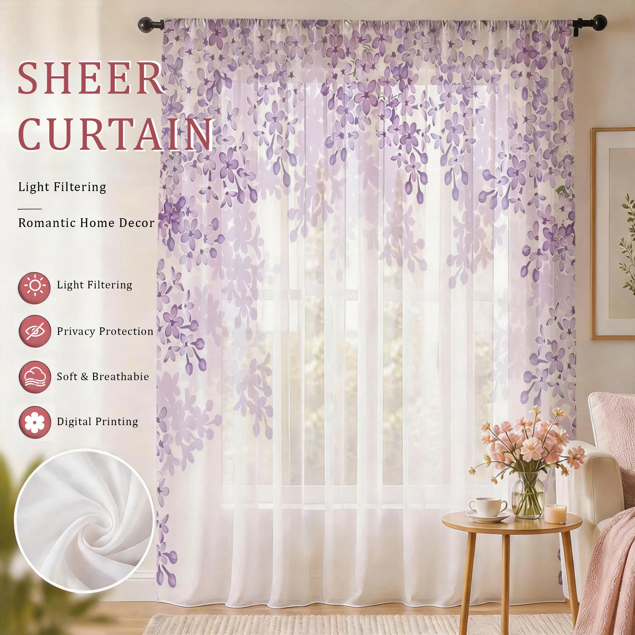 Light Reducing Gradient Sheer Curtain, Good Quality  Privacy Asazal Solid Voile for Living/Bedroom/Kids Room,Mother's Day Gift