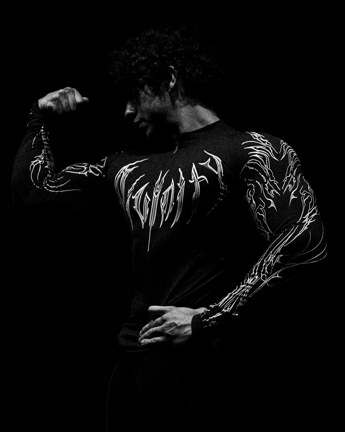 Breathedivinity Compression Long Sleeve Quarter Zip tops Muscle GYM Fitness Mock Neck in Black Wolves Club Y2K