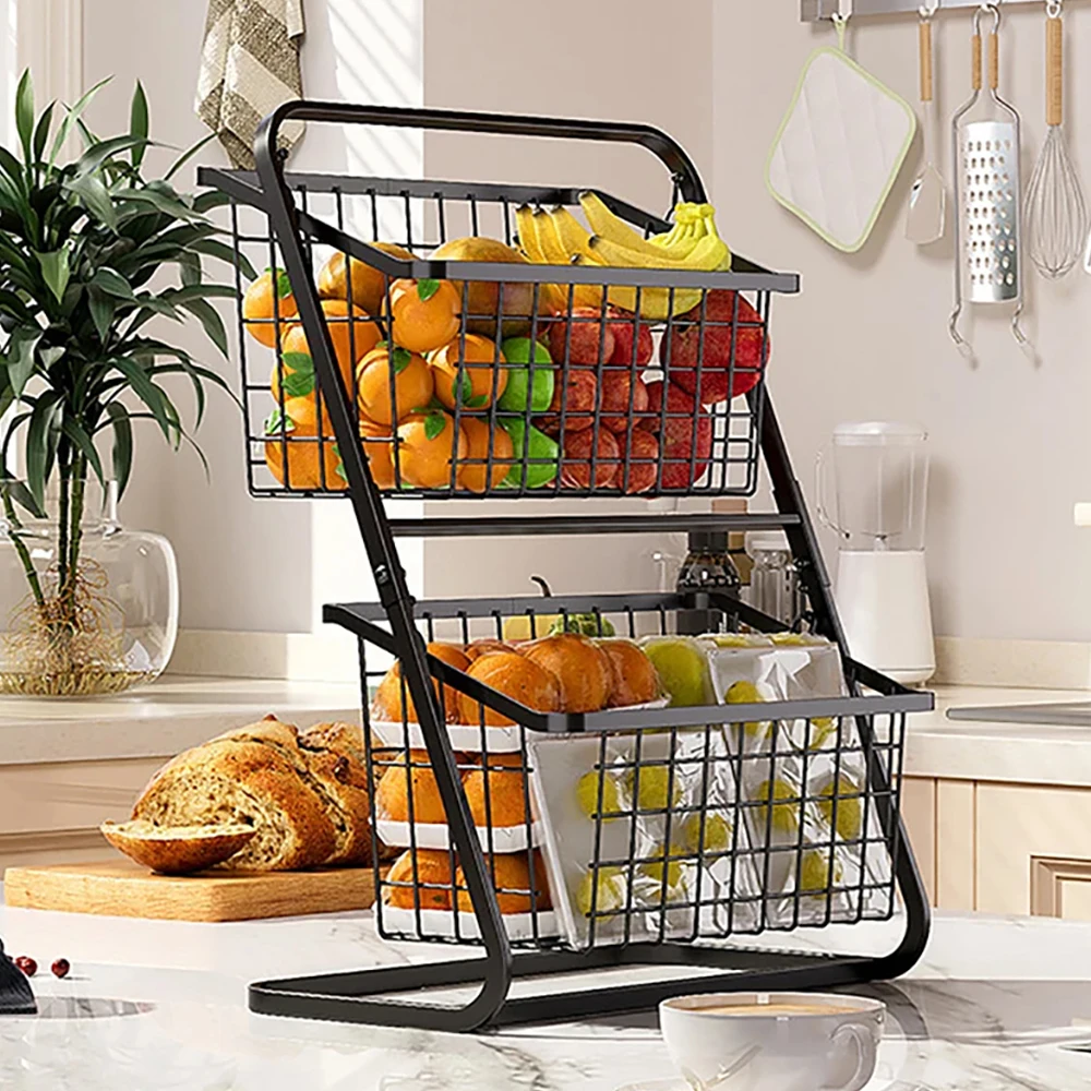

2-уровневый кухонный органайзер для фруктов, съемные корзины, стеллаж для хранения овощей, отдельно стоящая полка для приправ, держатель, товары для дома