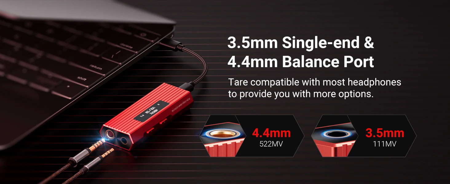 USB-C-DAC-Kopfhörerverstärker, DSD512, HiFi-Mini-Audioadapter, unterstützt 4,4-mm- und 3,5-mm-Dualausgänge, PCM 384 kHz/32 Bit, für Kopfhörer. – Detail 3