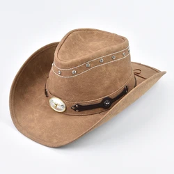 New 100% Leather Western Cowboy Hat Bull Shaped Decor Panama Hats For Men Travel Knight Country Hat Sombrero Hombre