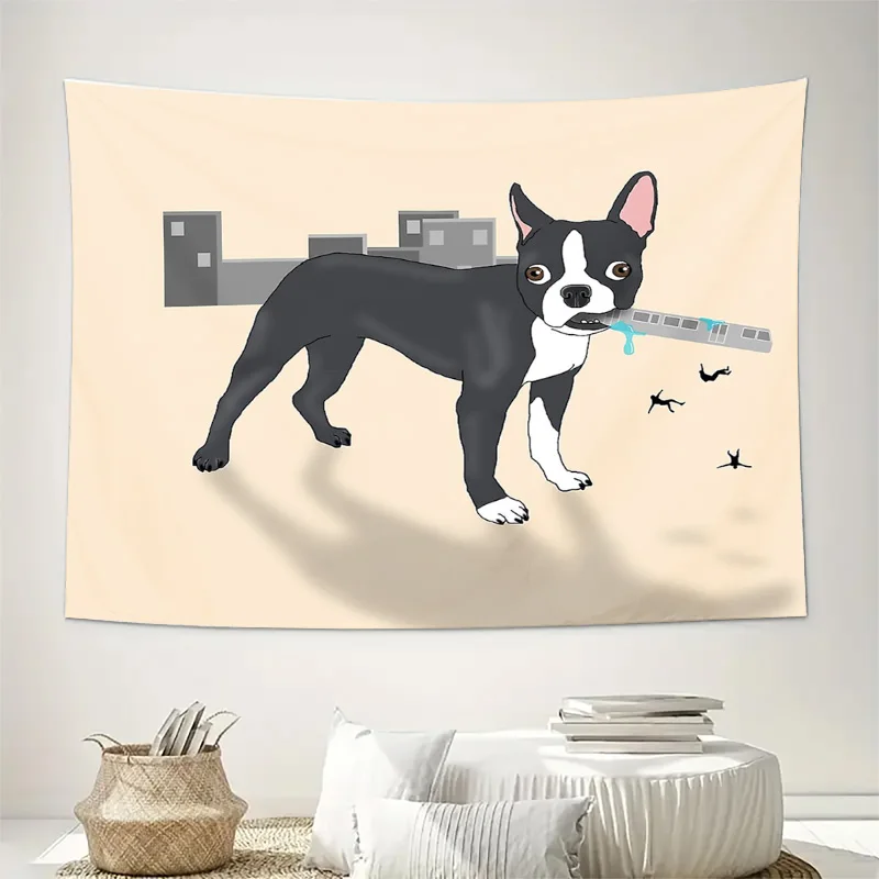 Cute Boston Terrier Tapestry Wall Hanging Dog Lover Gift Pet Portrait Decor Home Dorm Room Aesthetic Animal Lover Gift Cozy Vibe