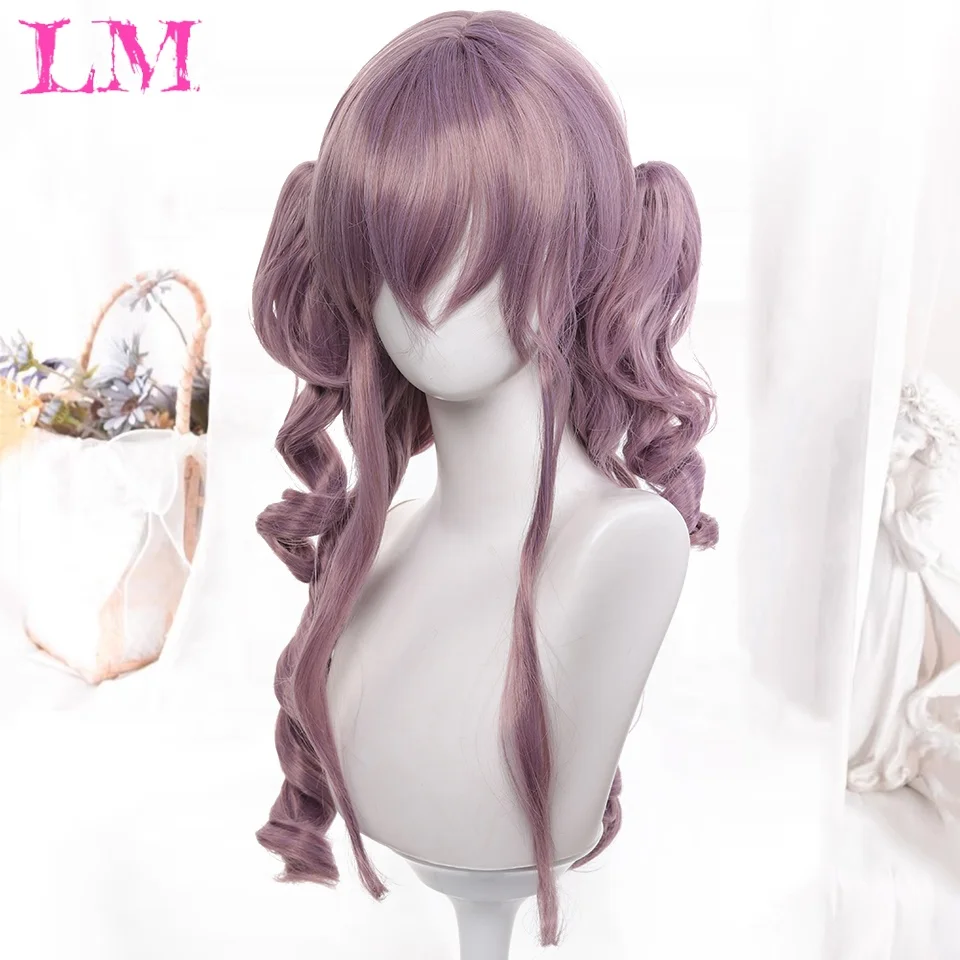 LM Synthetic Wig Roman Curls Double Ponytail Lolita Wig with Bangs Pastel Lavender Purple Anime Wig for Party Cosplay For Women