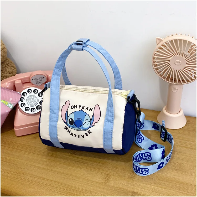 Disney Stitch Canvas Bucket Shoulder Bag Cartoon Lotso Strawberry Bear Lightweight Parent-child Shoulder Bag Trend Tote Bag