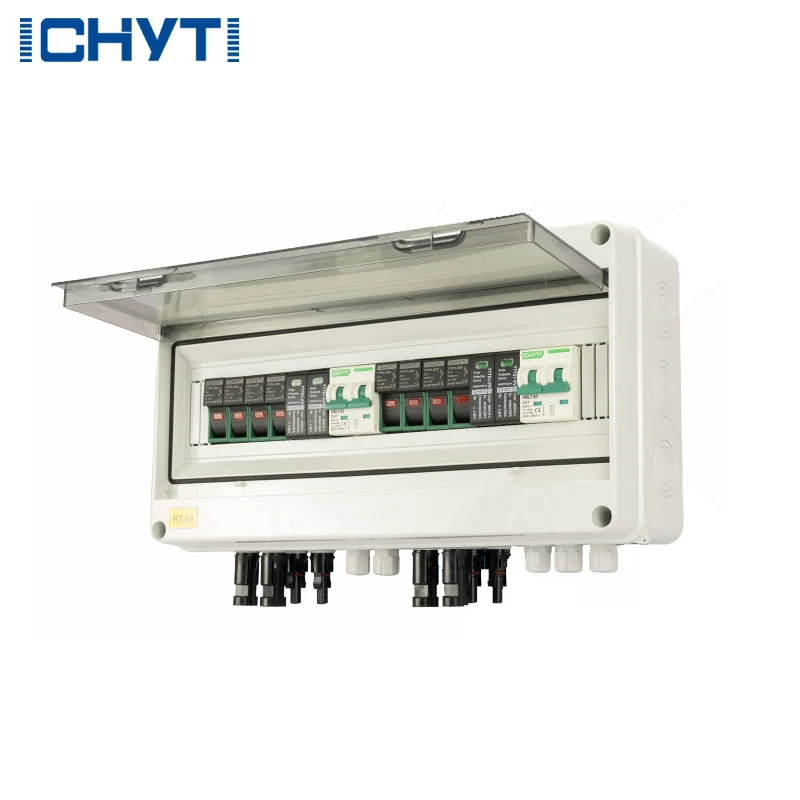 CHYT Solar PV DC 4-in-2-out Lightning Protection Fuse Combiner Box DC600V Complete Set 600V