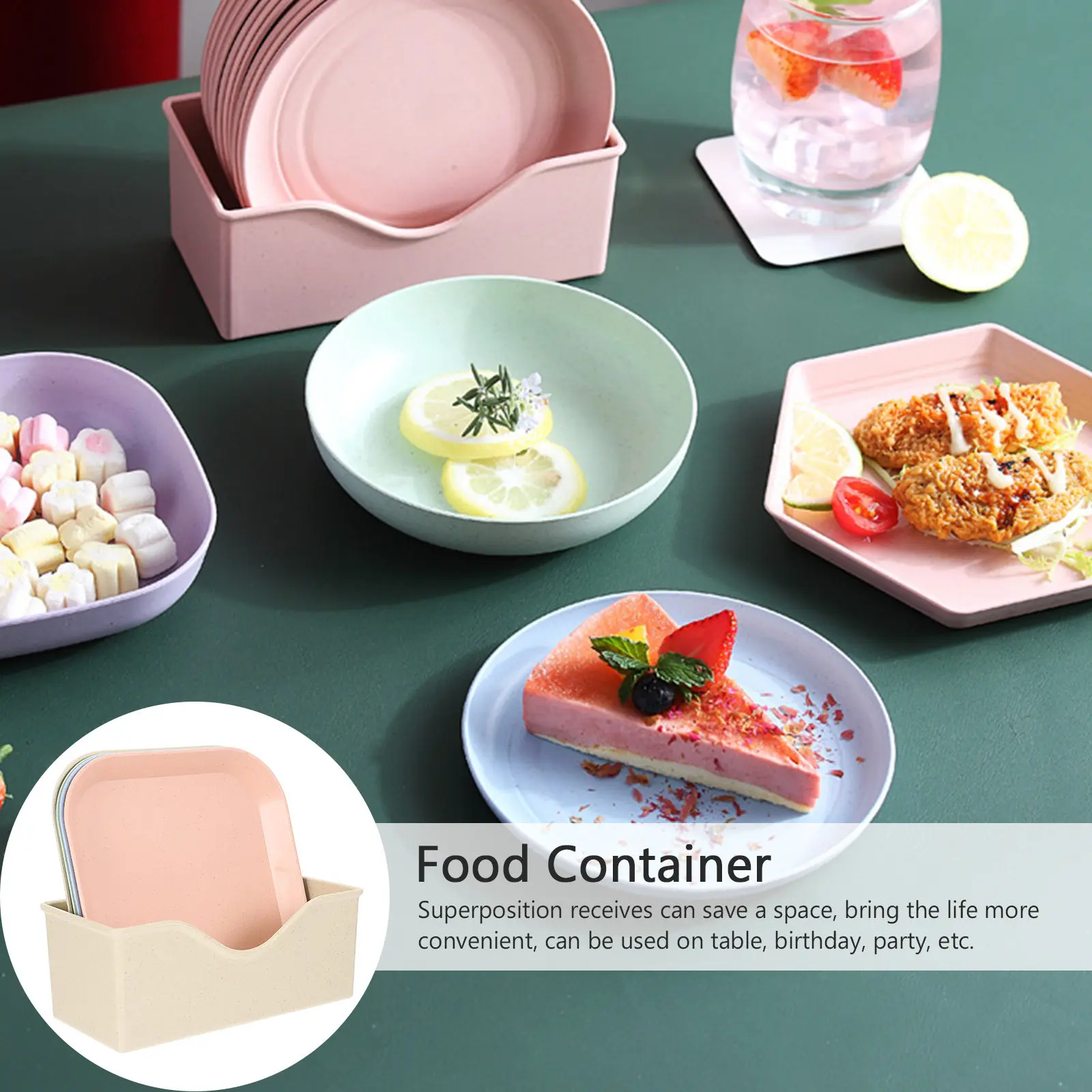1Set Wheat Straw Fruit Plates Food Grade Storage Dish Set Strong Smooth Polished Multi Functional Dessert Snack Cake Tray Random