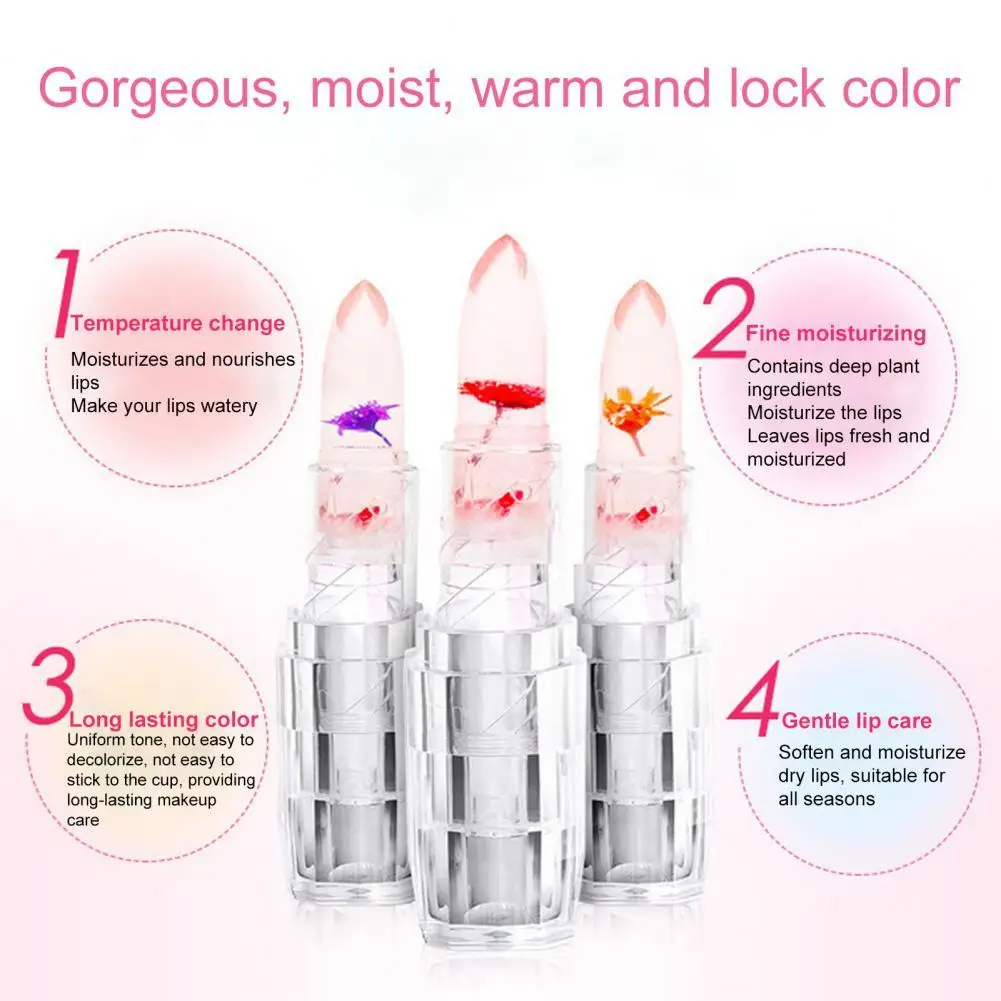 

3g Beauty Lipstick Beautiful Warm Color Changing Makeup Cosmetics Flower Nourishing Lipstick Charming Universal Lip Balm