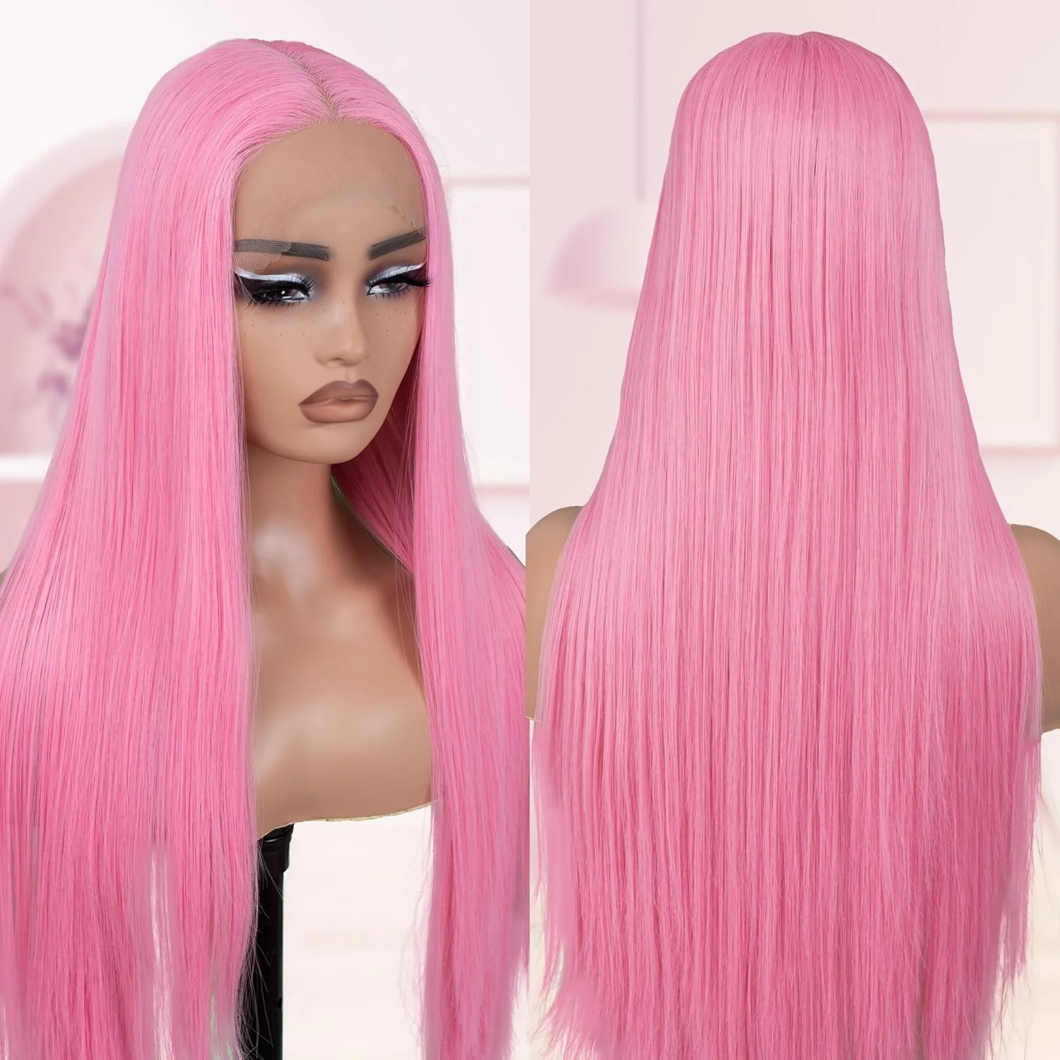 Synthetic Hair Natural Looking for Daily Party Long Colorful Straight Wig for Women Middle Part Brazilian Lace Front