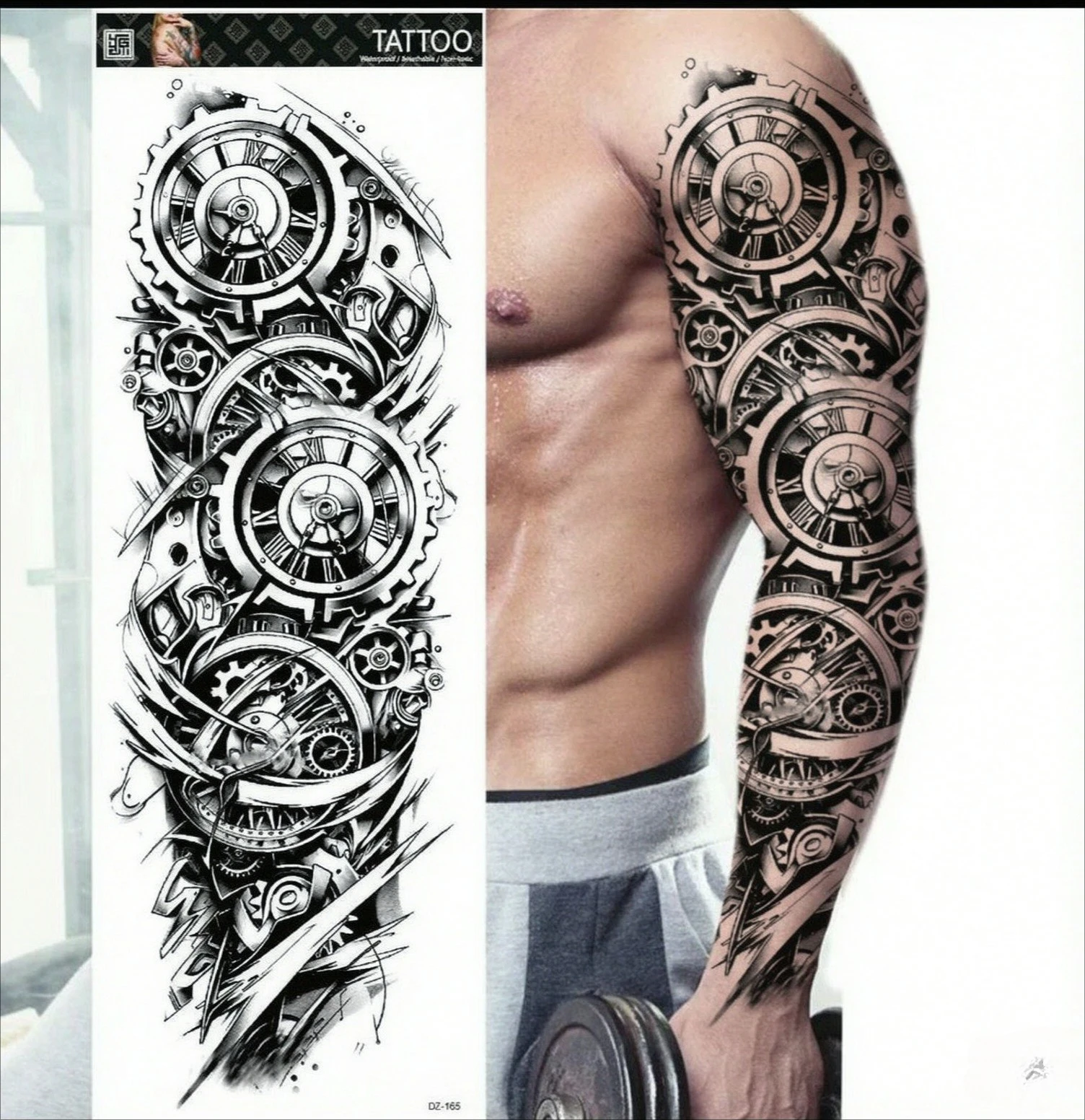 Black Temporary Tattoos Body Arm Art Compass Snake Flower Henna Mandala Waterproof Character Full Arm Fake Tatoo Sticker