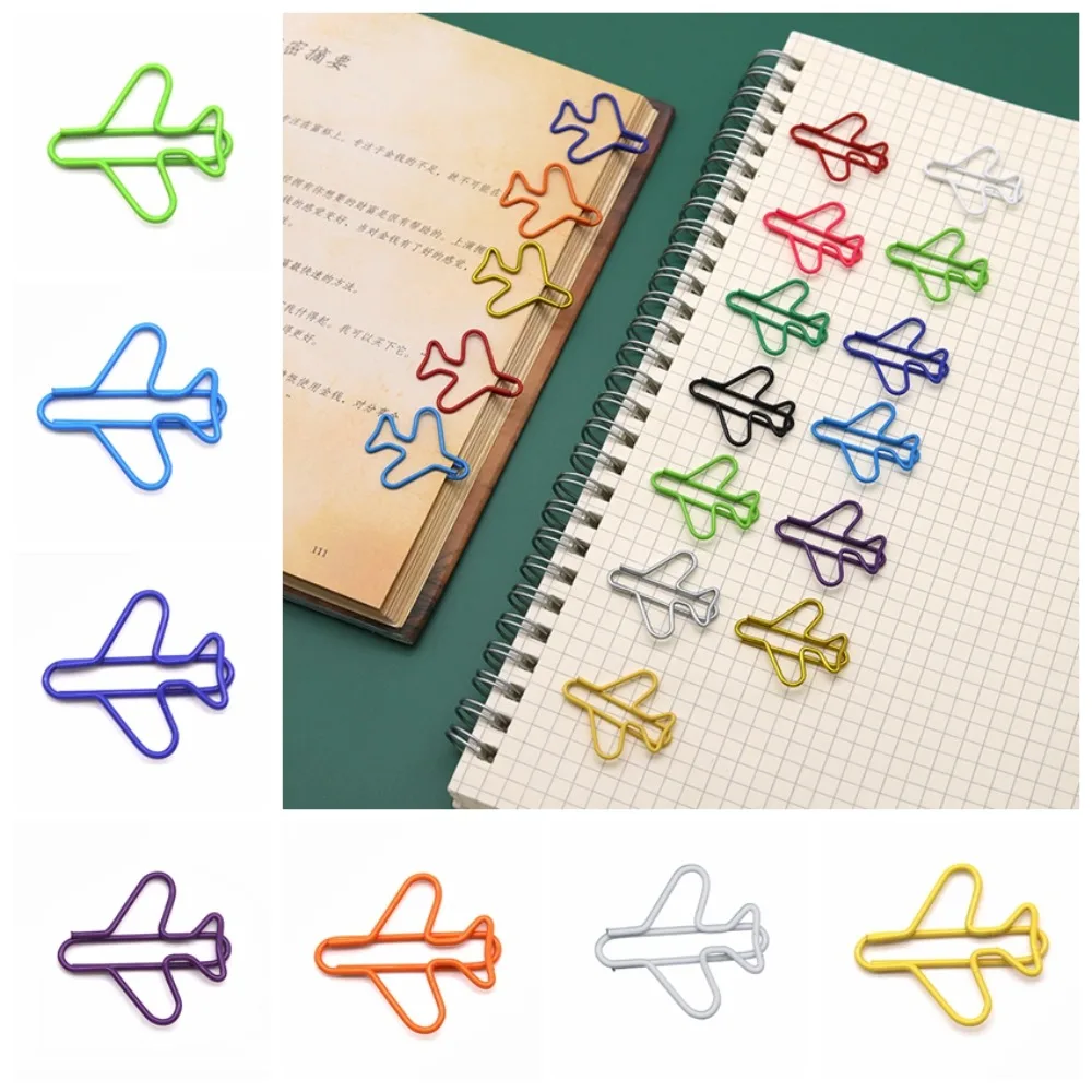 10pcs Metal Memo Airplane Paper Clip Index Bookmark Clip-on Metal Paper Clips Airplane Shape Irregular Creative Bookmark Clip
