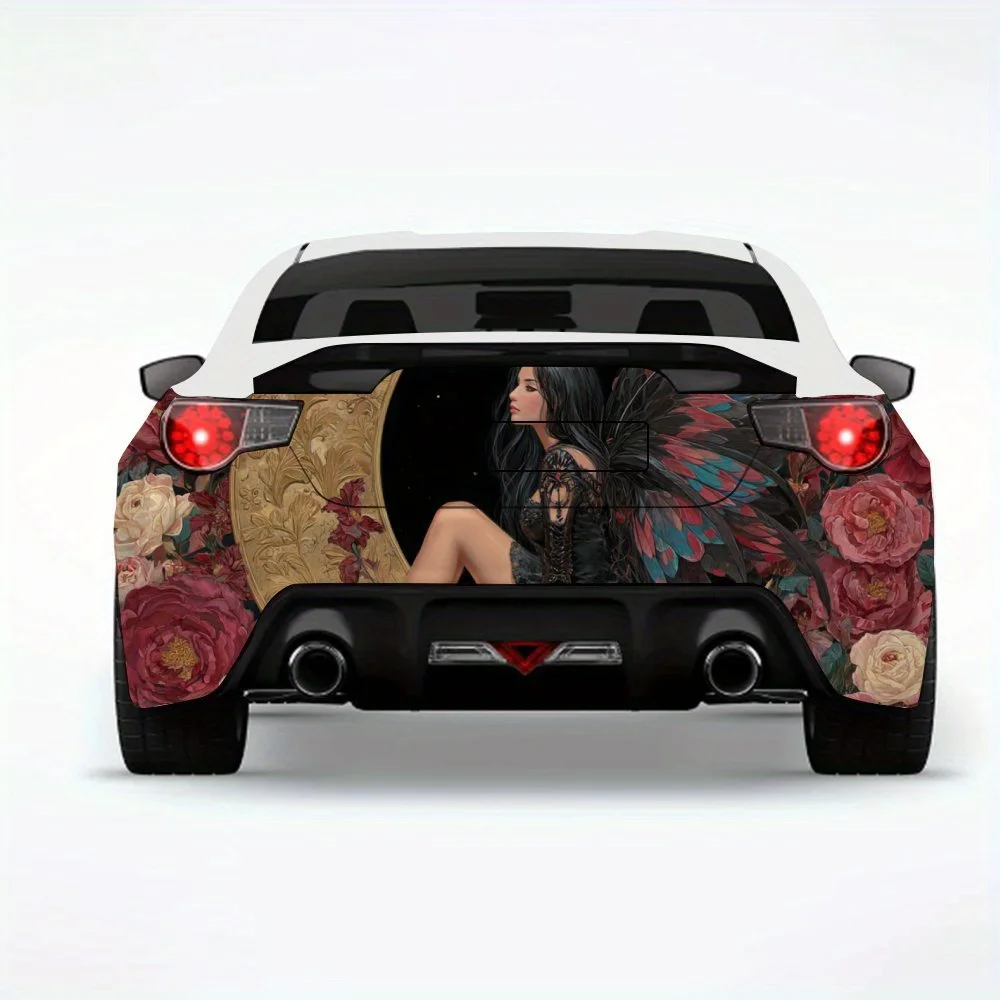 

Фея на Луне с розами, автомобильная наклейка-виниловая наклейка на заднюю часть автомобиля, водонепроницаемые самоклеящиеся виниловые наклейки для хвоста и бампера автомобиля