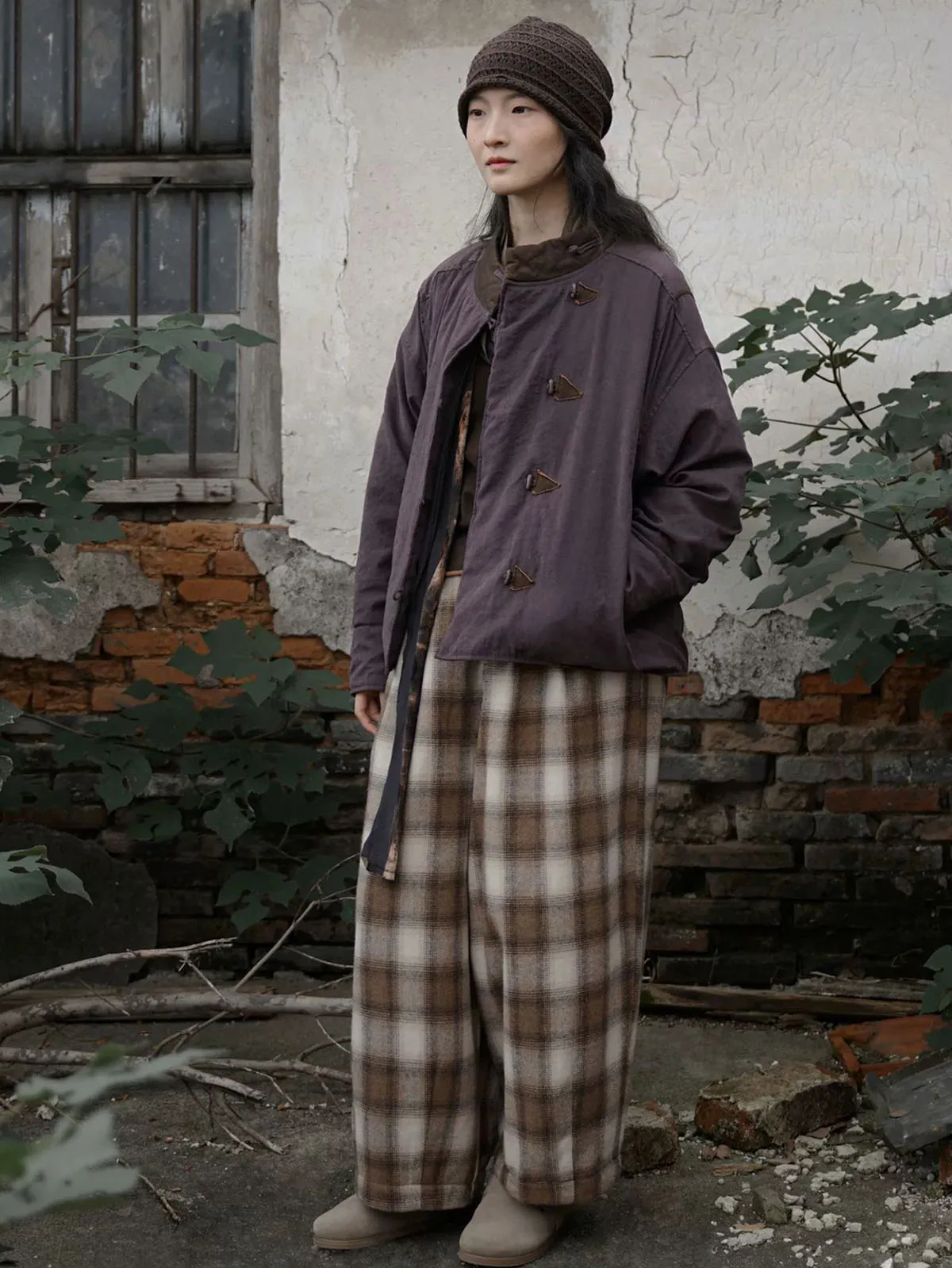 Chaqueta informal Original de imitación de cobre y amoníaco para mujer, prendas de vestir con empalme Retro, abrigo corto acolchado fino y holgado con botón de apertura lateral