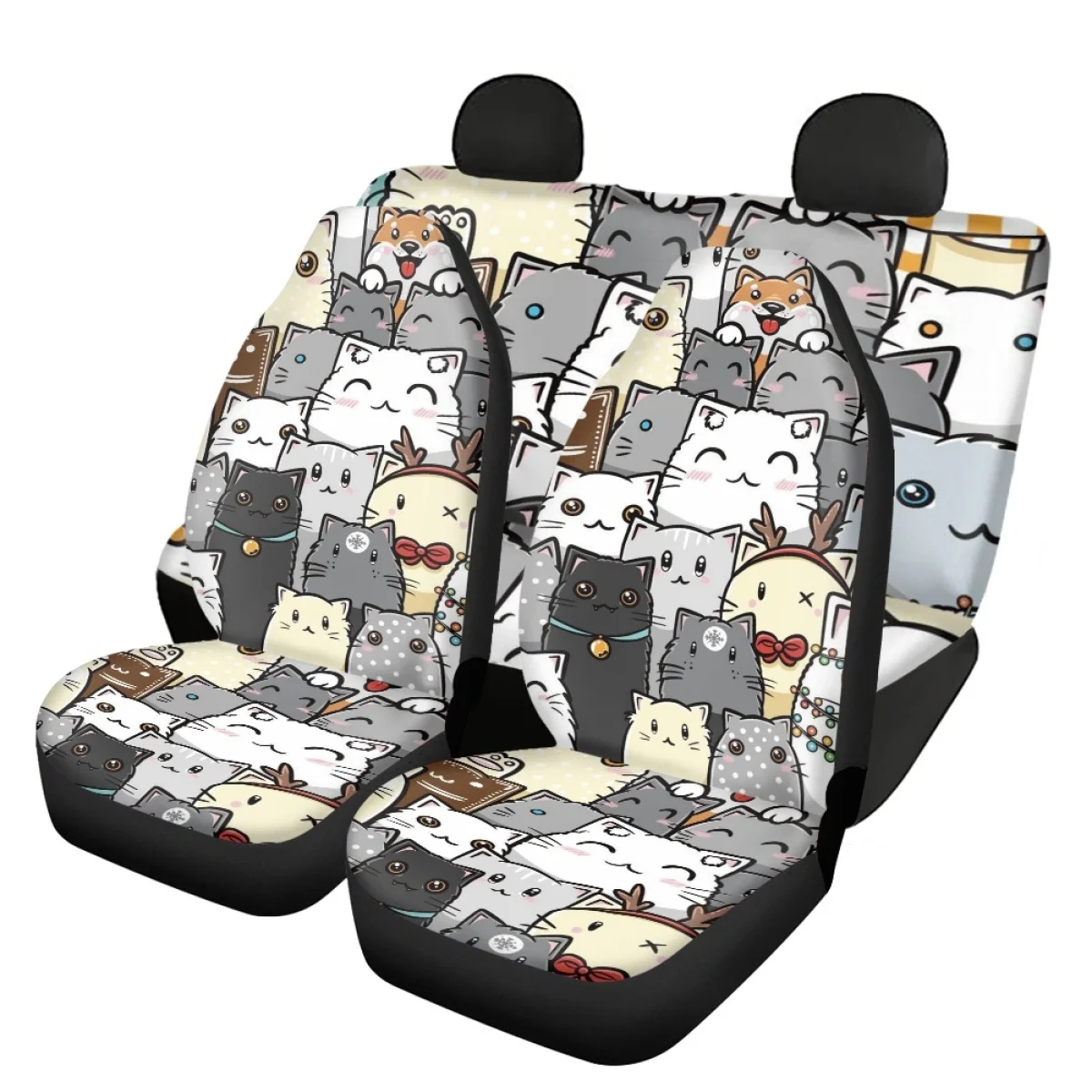 

Funny Cats Printing Car Front/Rear Seat Covers Cartoon Comfortable Auto Interior Seat Cover Stylish Car Accessory Slip-Resistant