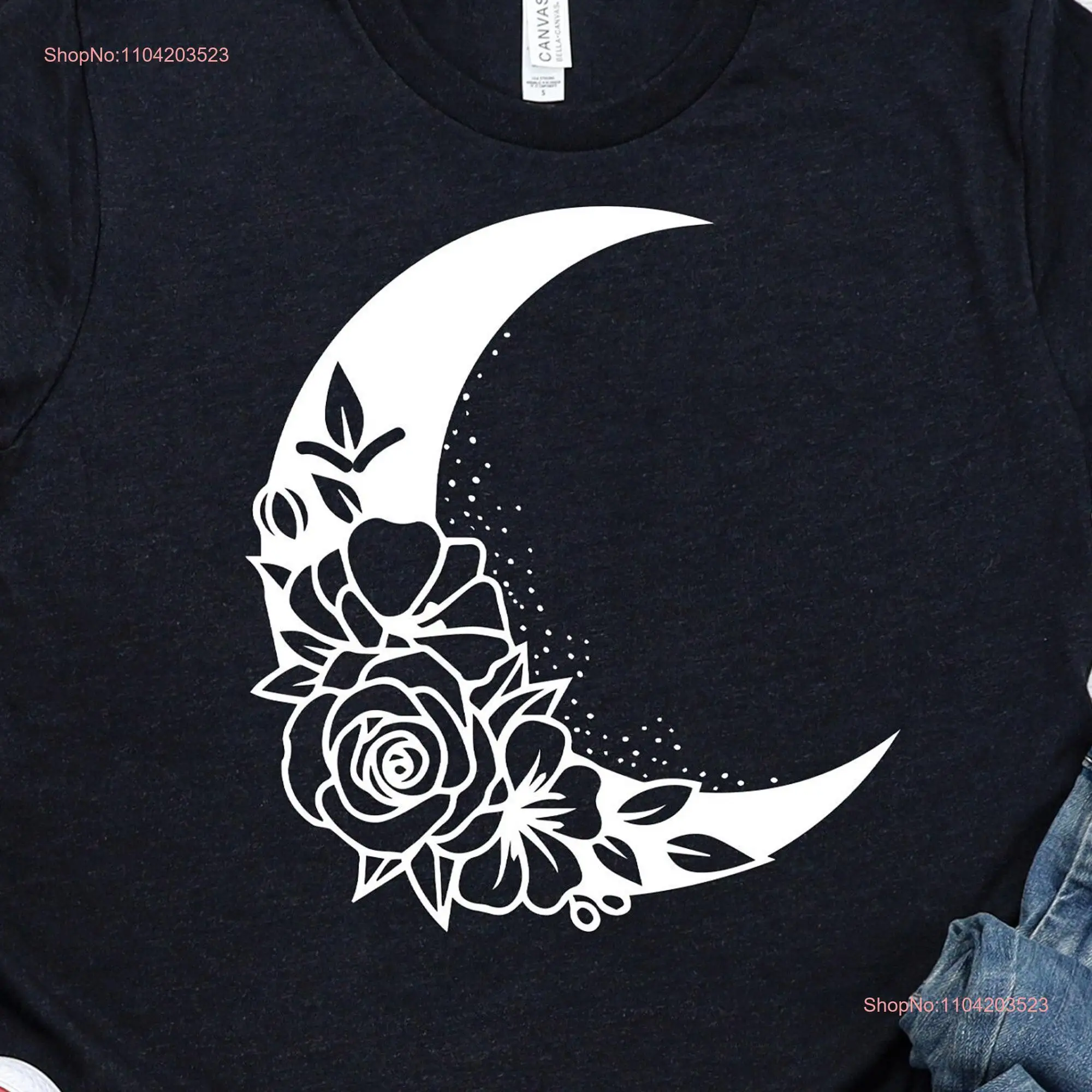 Floral Moon T Shirt Crescent Vintage Boho Celestial SweaT s long or short sleeves